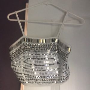 Sequin silver crop top